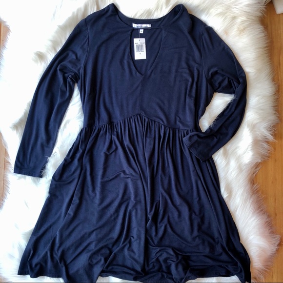 {Nordstrom Vanity Room} NAVY BLUE Soft Jersey Babydoll Dress - Picture 2 of 4